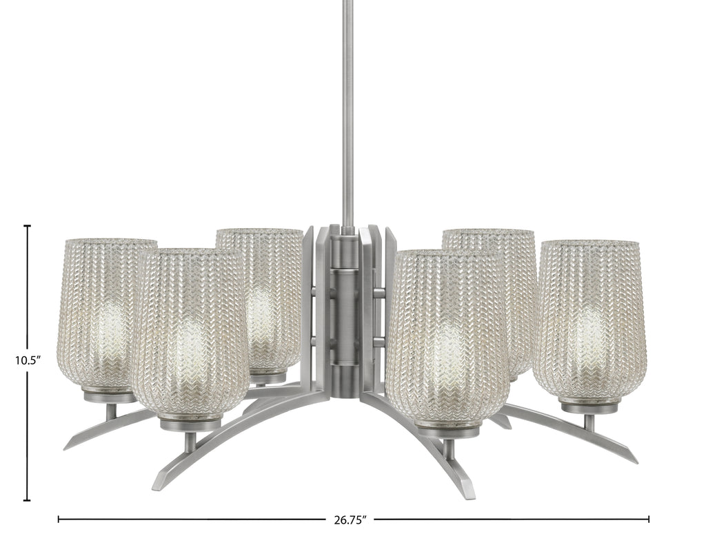Kurve Six Light Chandelier in Graphite with 6" Silver Textured Shade
