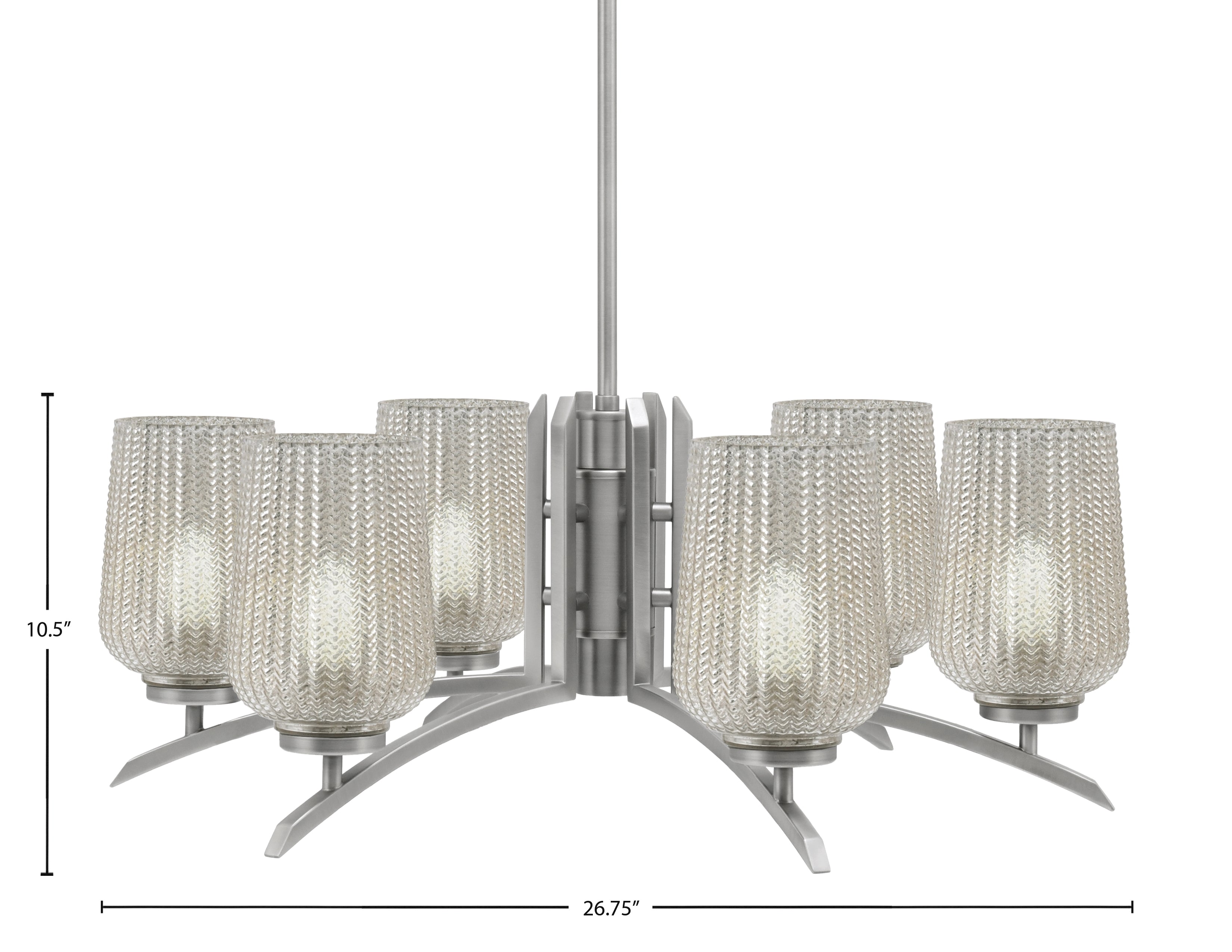 Kurve Six Light Chandelier in Graphite with 6" Silver Textured Shade