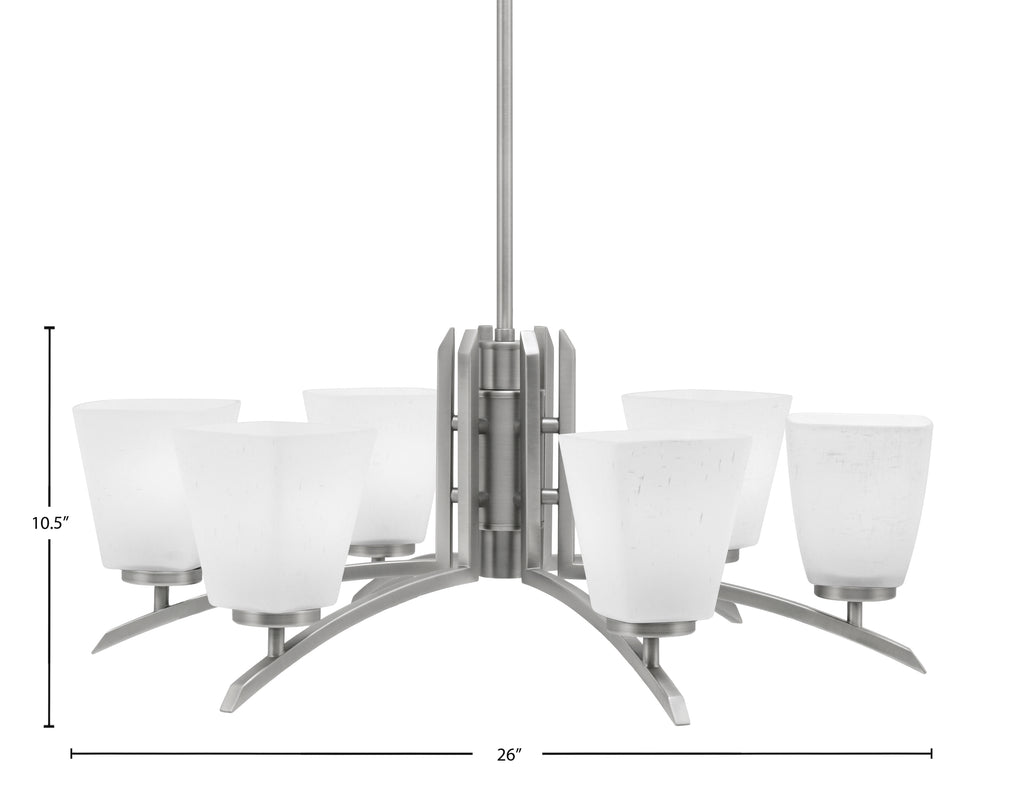 Kurve Six Light Chandelier in Graphite with 4.5" Square White Muslin Shade