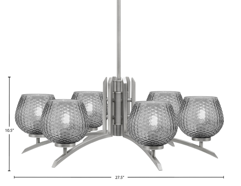 Kurve Six Light Chandelier in Graphite with 6" Smoke Textured Shade