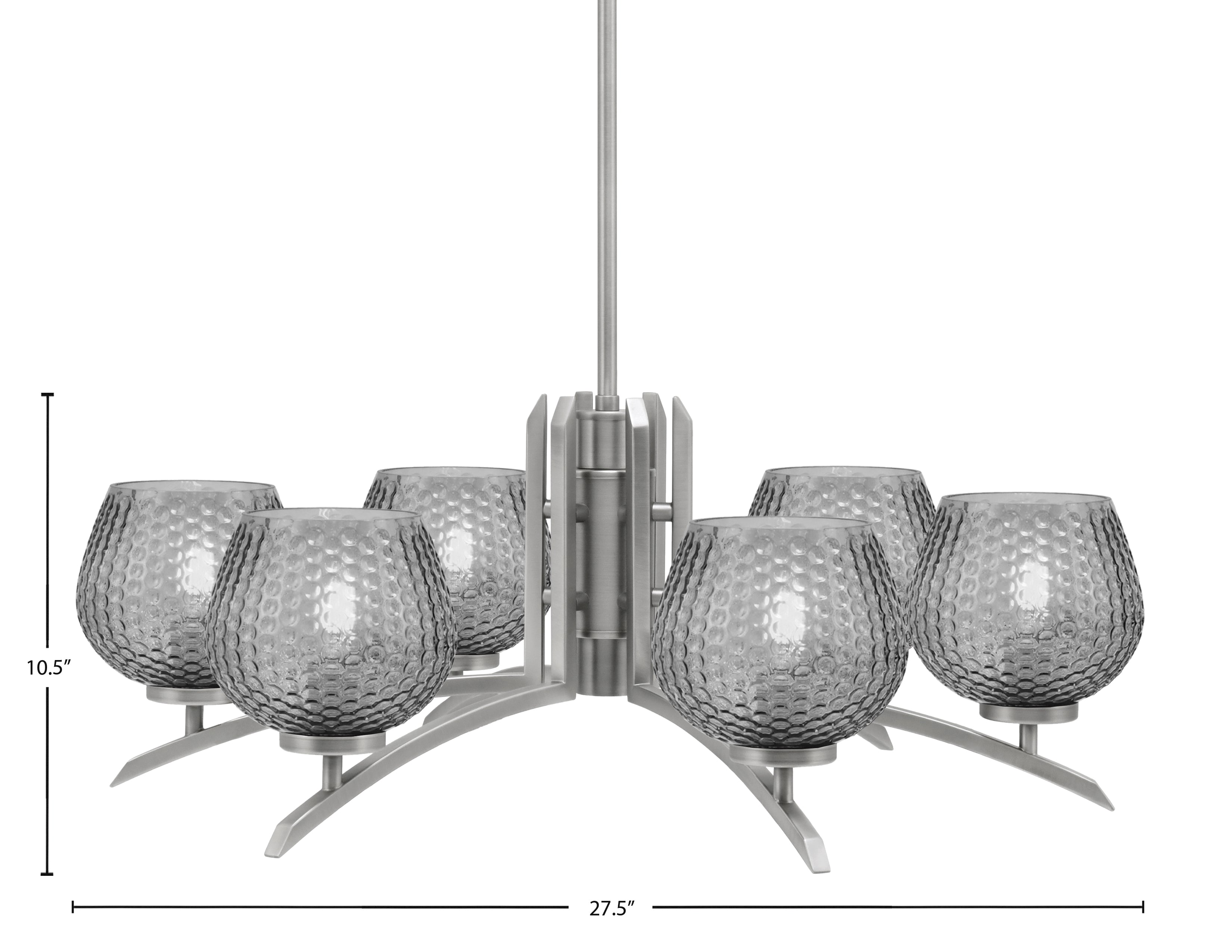 Kurve Six Light Chandelier in Graphite with 6" Smoke Textured Shade
