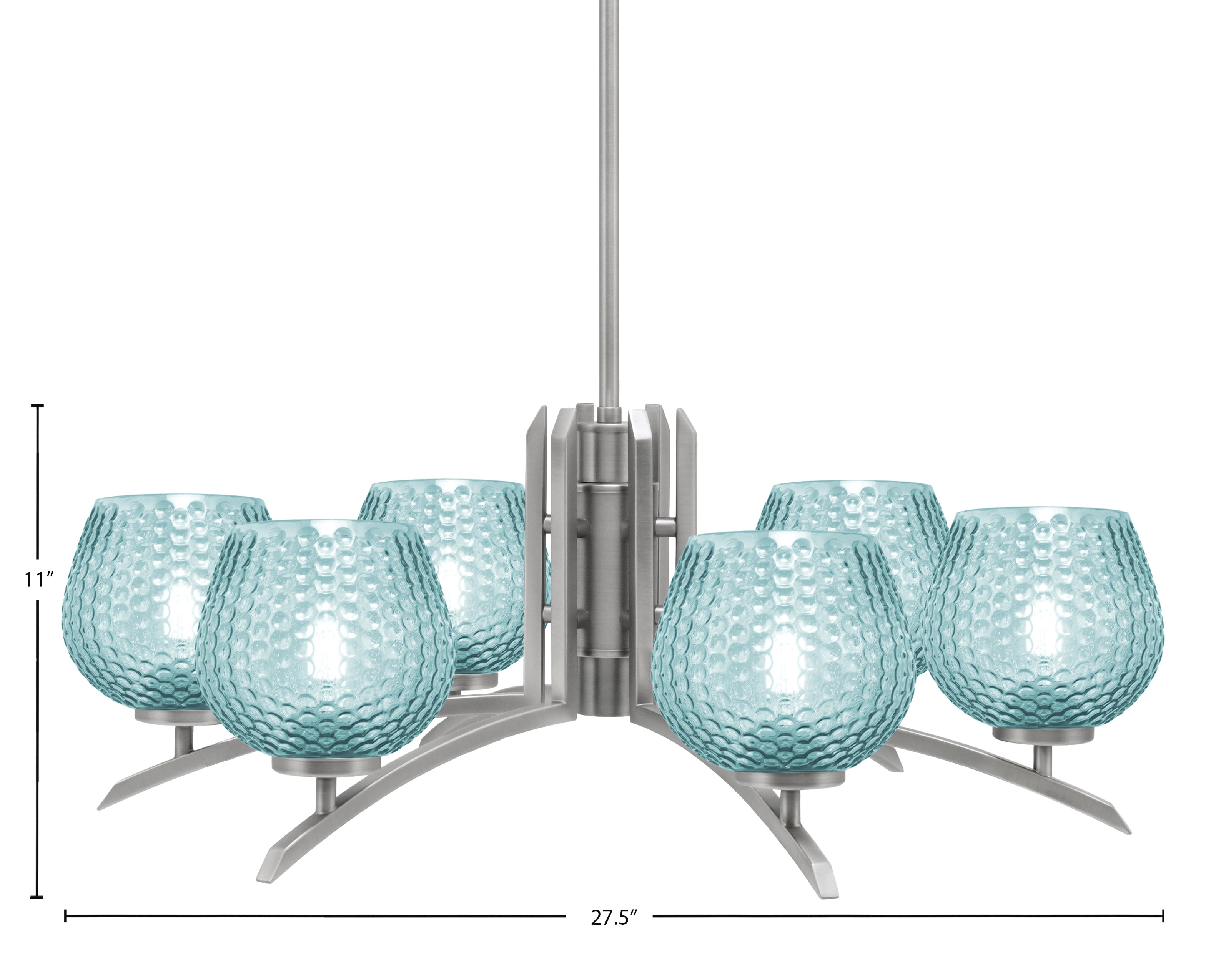 Kurve Six Light Chandelier in Graphite with 6" Turquoise Textured Shade