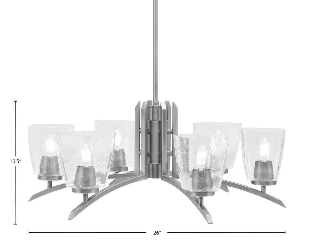 Kurve Six Light Chandelier in Graphite with 4.5" Square Clear Bubble Shade