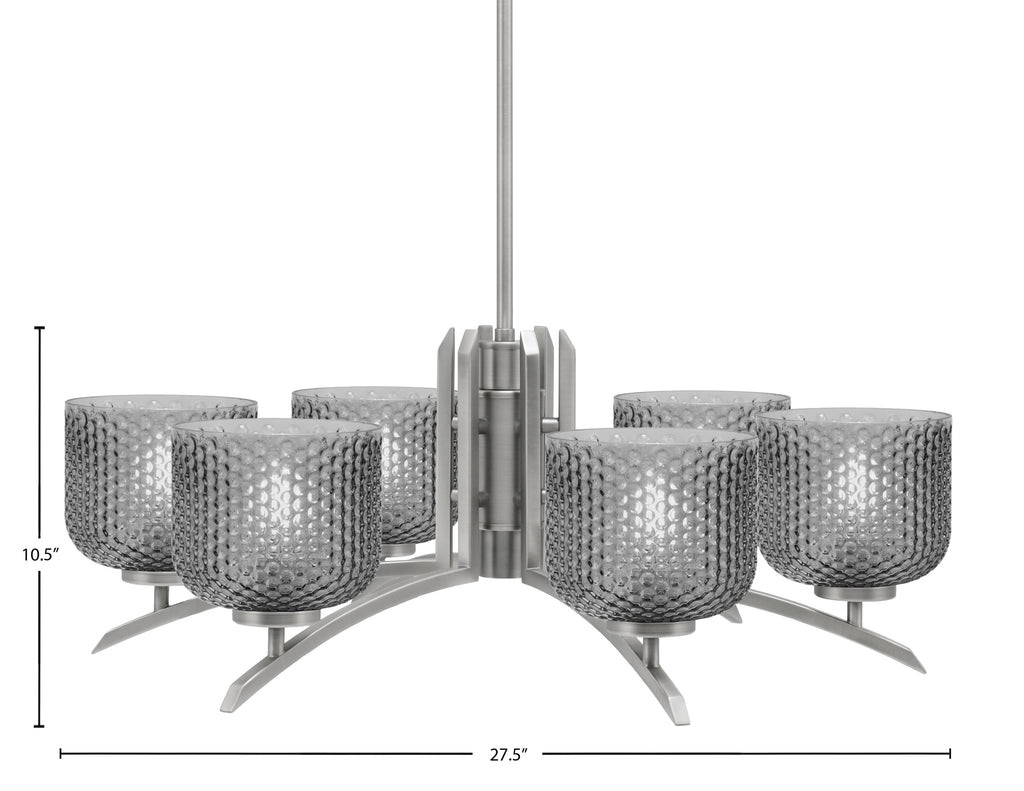 Kurve Six Light Chandelier in Graphite with 6" Smoke Textured Shade