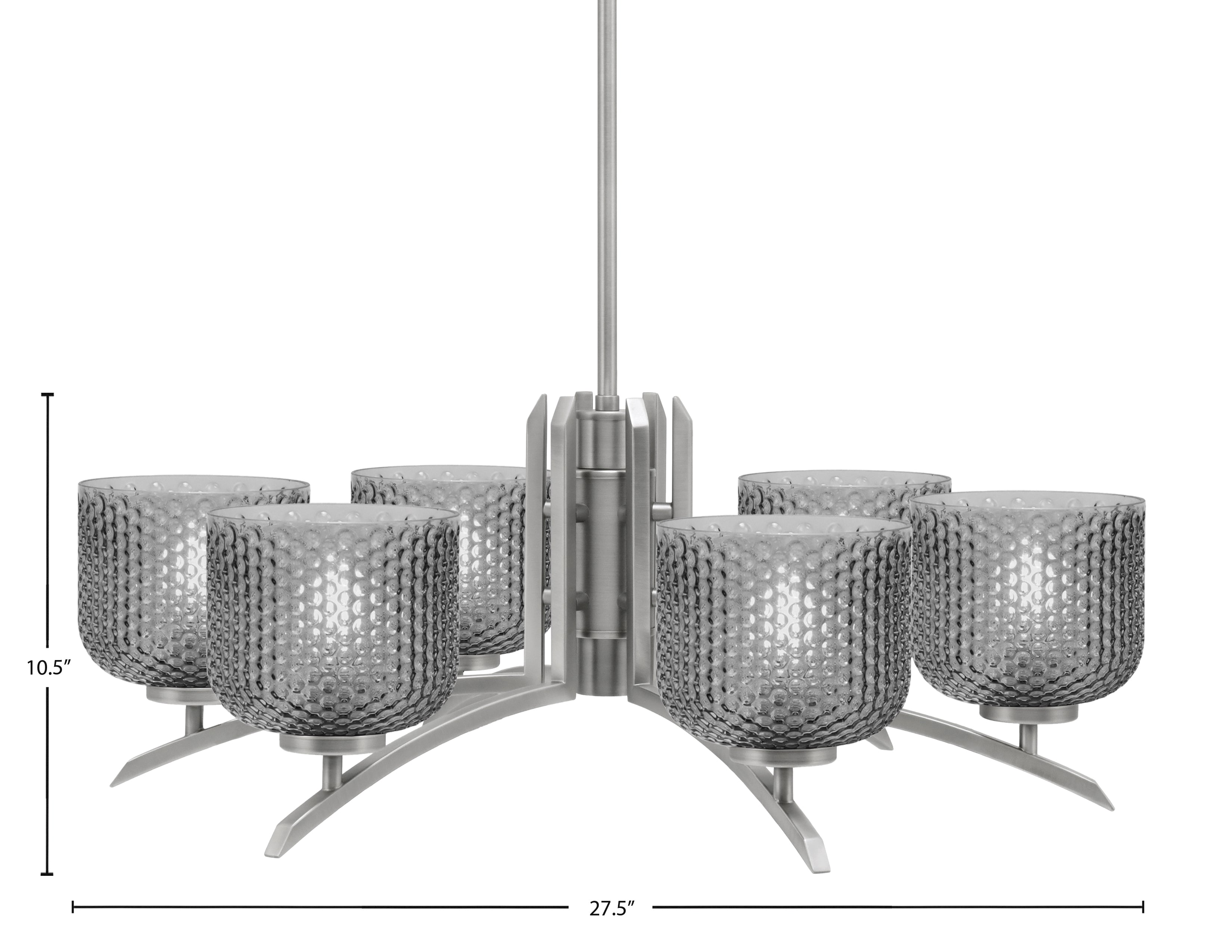 Kurve Six Light Chandelier in Graphite with 6" Smoke Textured Shade