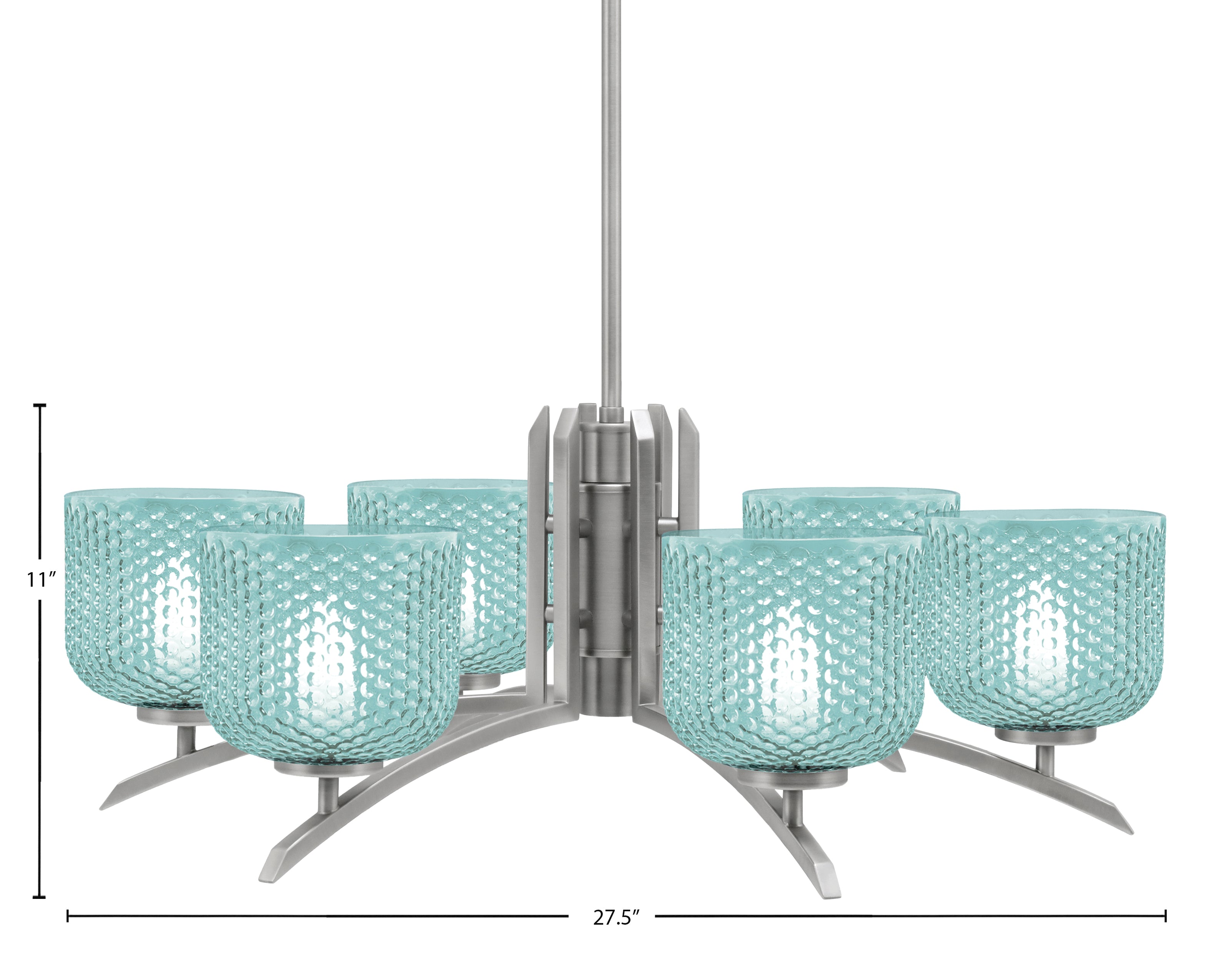 Kurve Six Light Chandelier in Graphite with 6" Turquoise Textured Shade