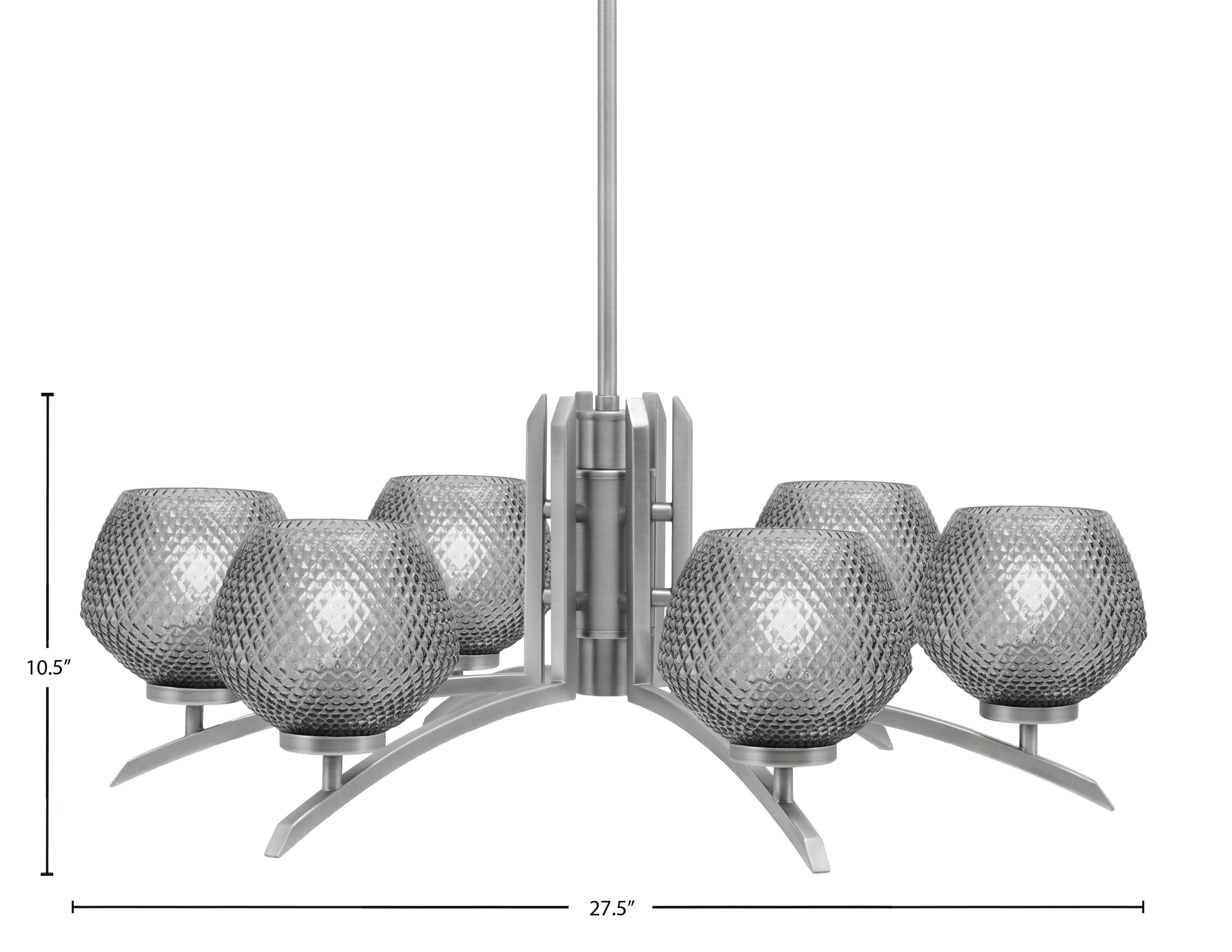 Kurve Six Light Chandelier in Graphite with 6" Smoke Textured Shade