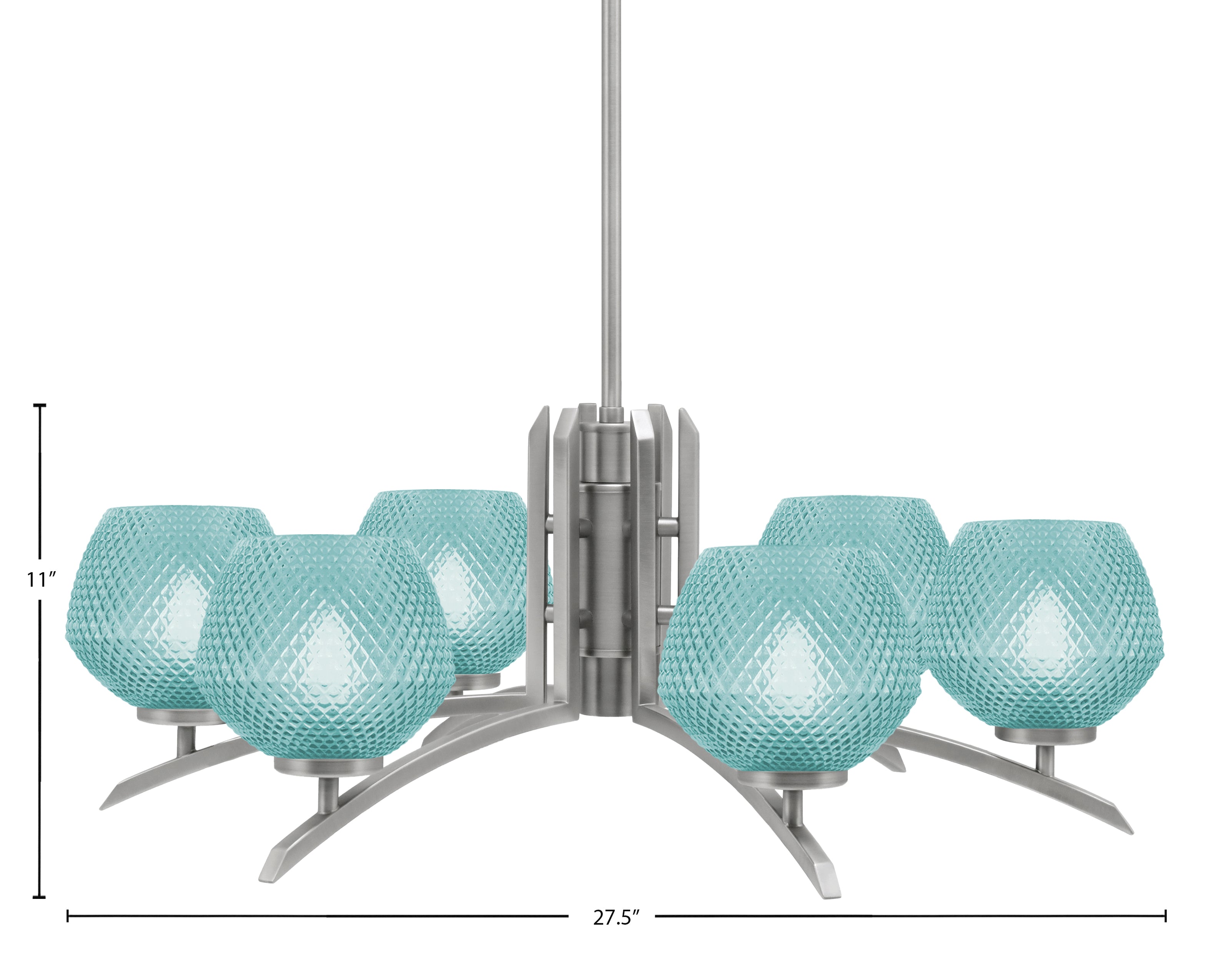 Kurve Six Light Chandelier in Graphite with 6" Turquoise Textured Shade
