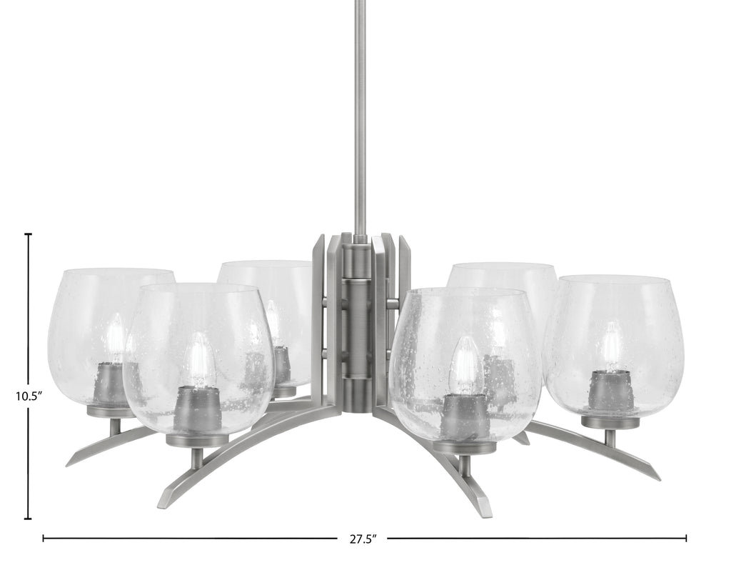 Kurve Six Light Chandelier in Graphite with 6" Clear Bubble Shade