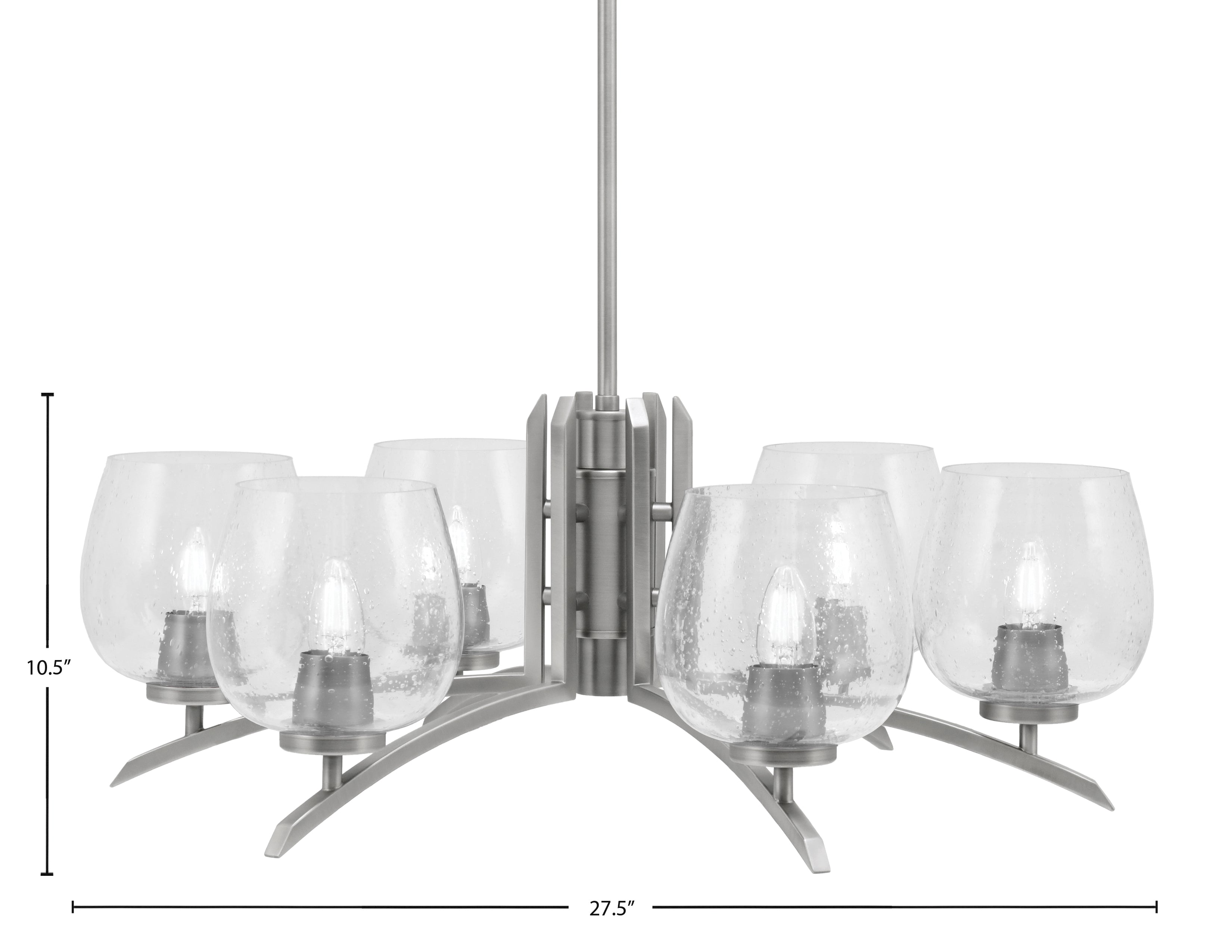 Kurve Six Light Chandelier in Graphite with 6" Clear Bubble Shade