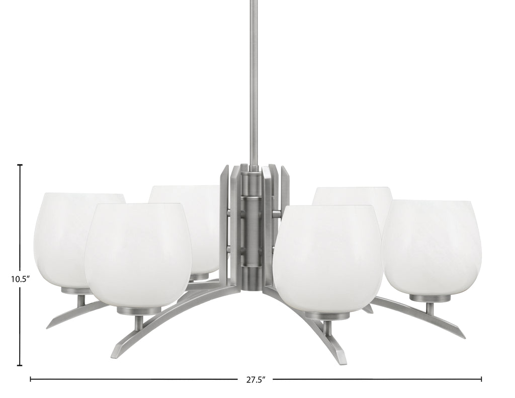 Kurve Six Light Chandelier in Graphite with 6" White Marble Shade