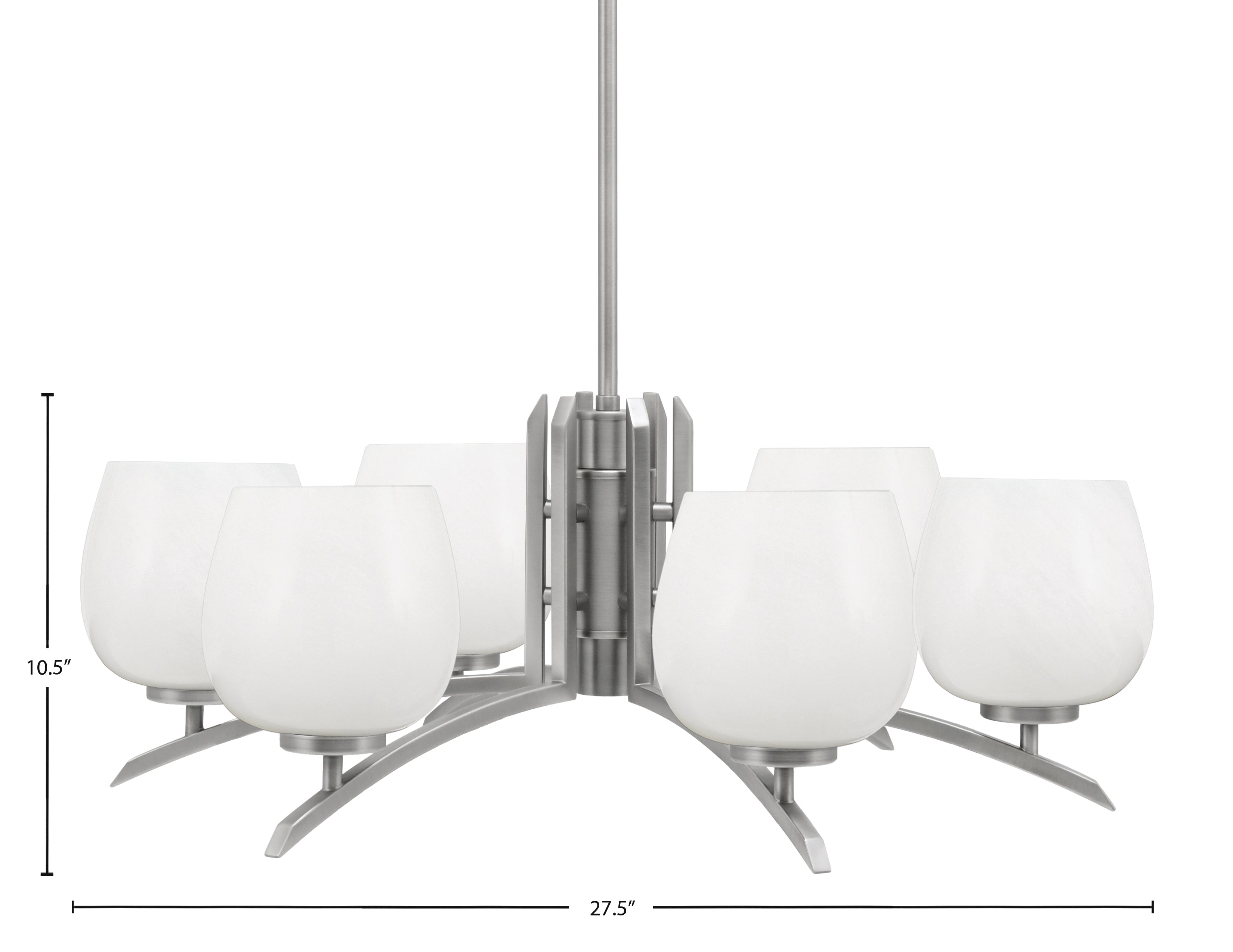 Kurve Six Light Chandelier in Graphite with 6" White Marble Shade