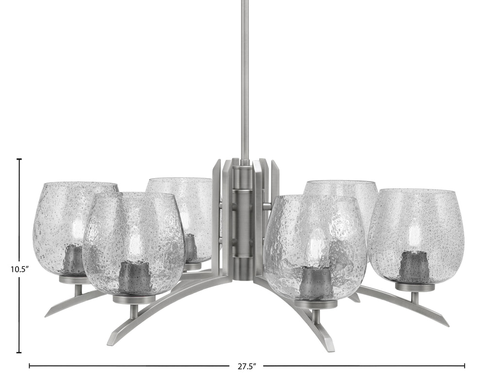 Kurve Six Light Chandelier in Graphite with 6" Smoke Bubble Shade
