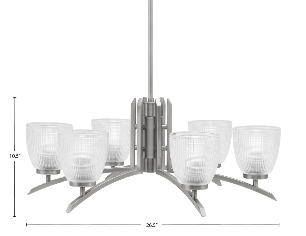 Kurve Six Light Chandelier in Graphite with 5" Clear Ribbed Shade