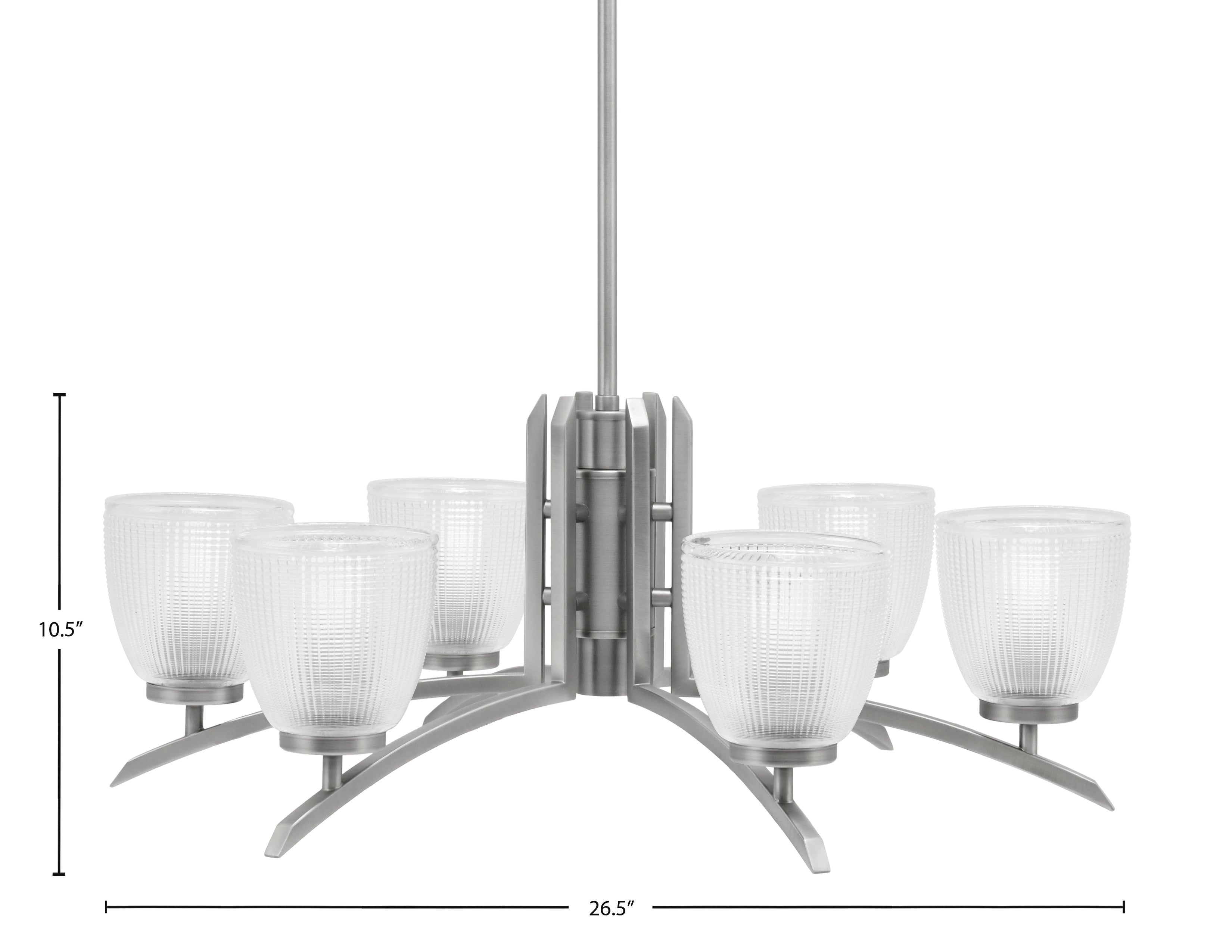 Kurve Six Light Chandelier in Graphite with 5" Clear Ribbed Shade