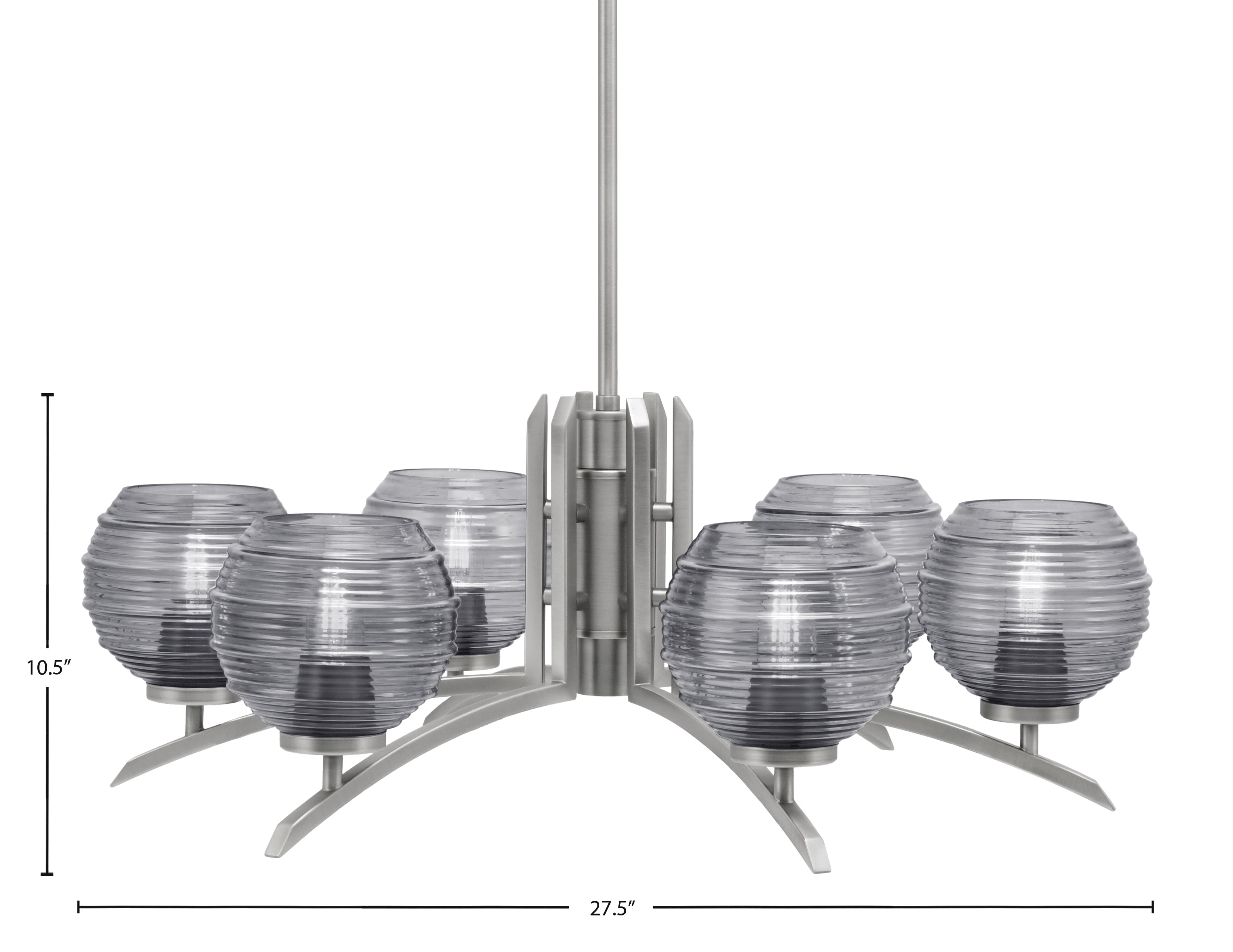 Kurve Six Light Chandelier in Graphite with 6" Smoke Ribbed Shade