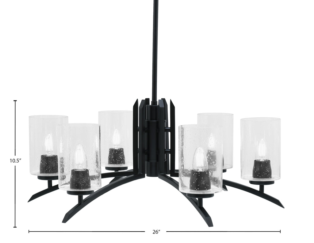 Kurve Six Light Chandelier in Matte Black with Clear Bubble Shade