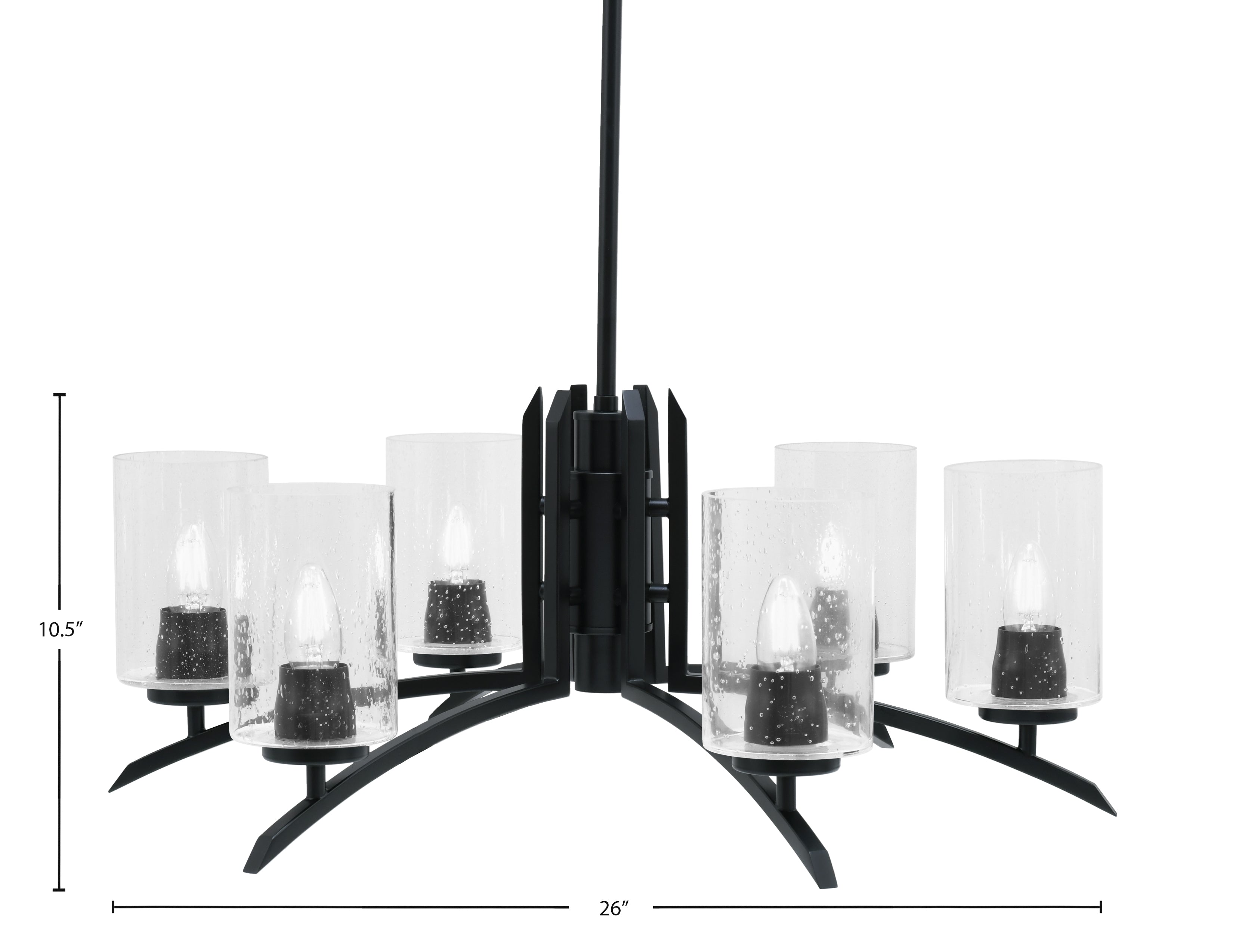 Kurve Six Light Chandelier in Matte Black with Clear Bubble Shade