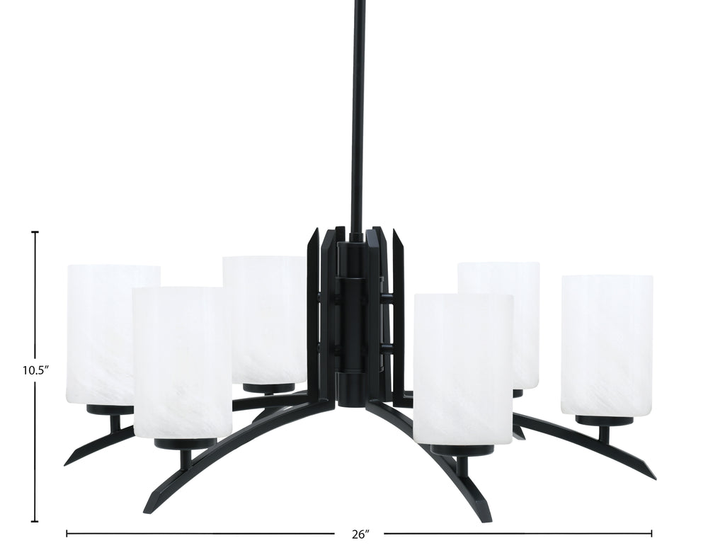 Kurve Six Light Chandelier in Matte Black with White Marble Shade