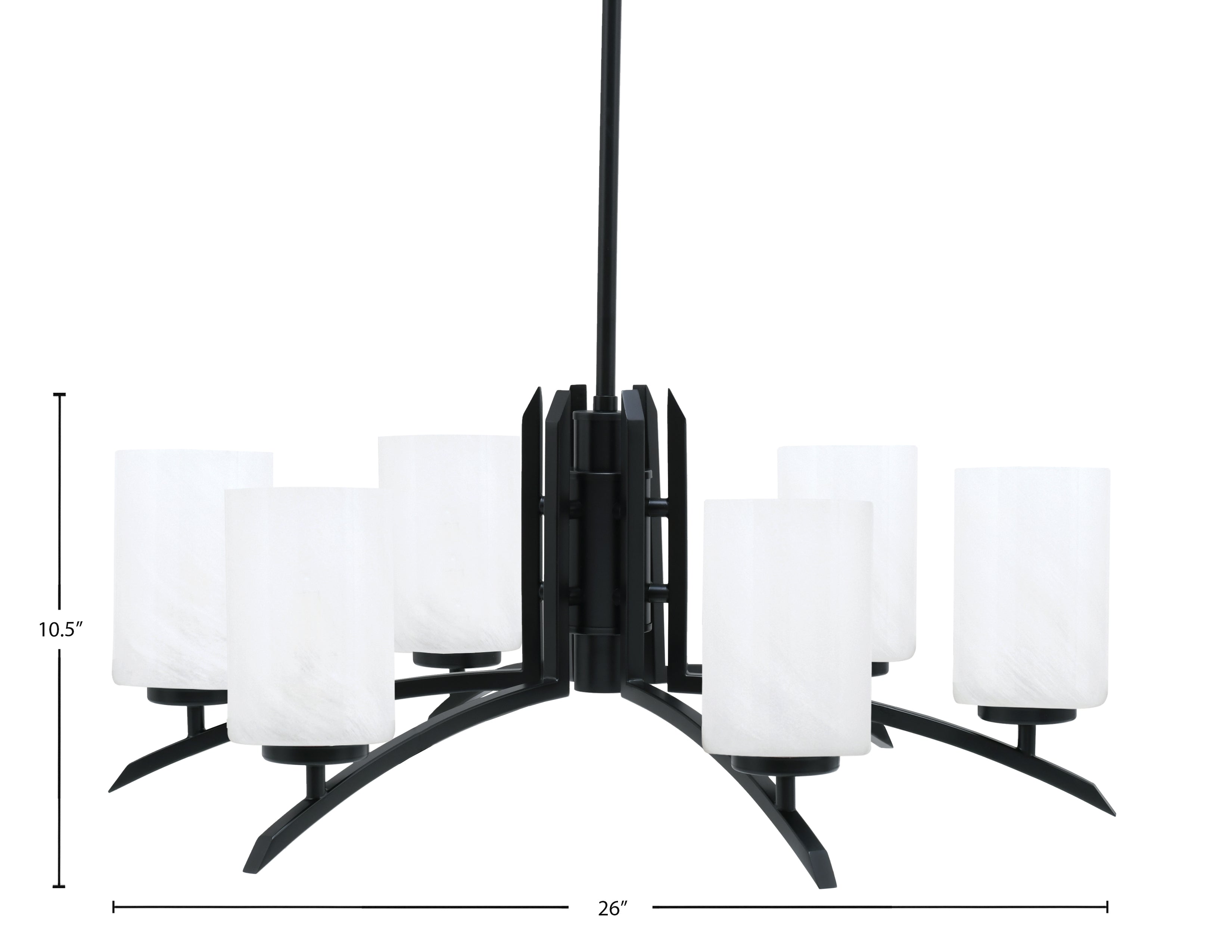 Kurve Six Light Chandelier in Matte Black with White Marble Shade