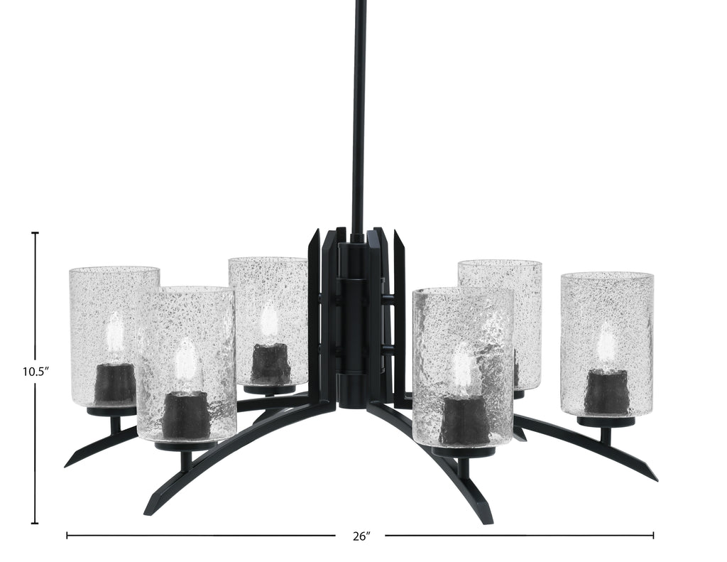Kurve Six Light Chandelier in Matte Black with Smoke Bubble Shade