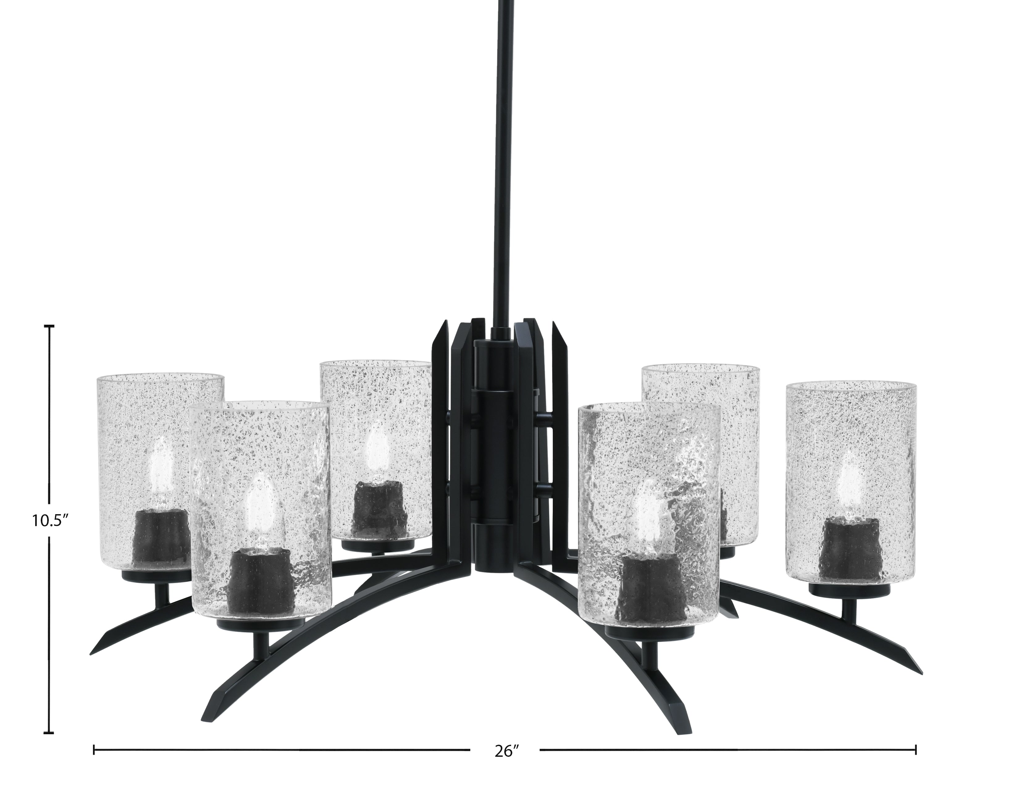 Kurve Six Light Chandelier in Matte Black with Smoke Bubble Shade