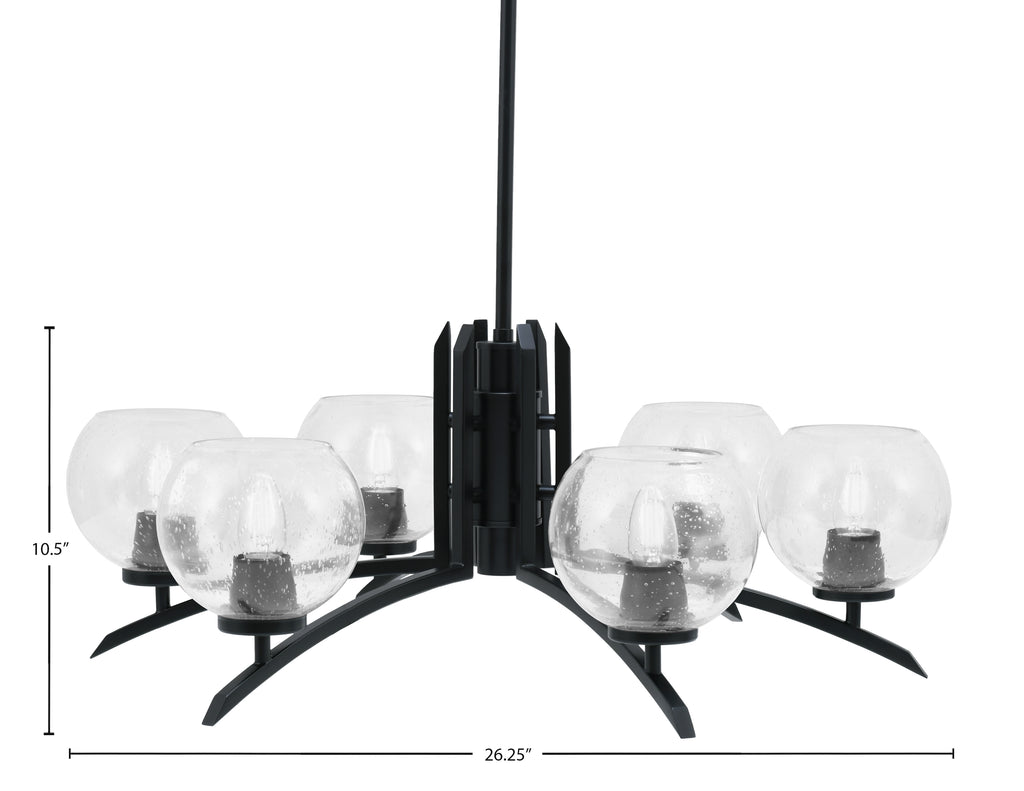 Kurve Six Light Chandelier in Matte Black with Clear Bubble Shade