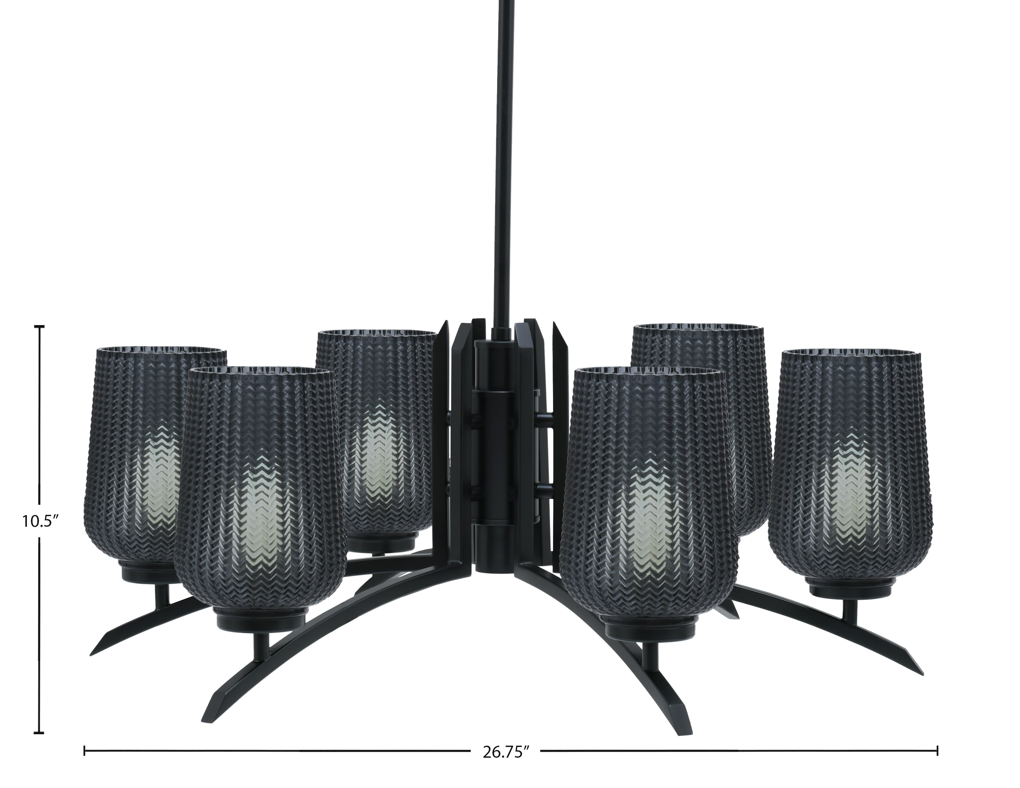 Kurve Six Light Chandelier in Matte Black with Smoke Textured Shade