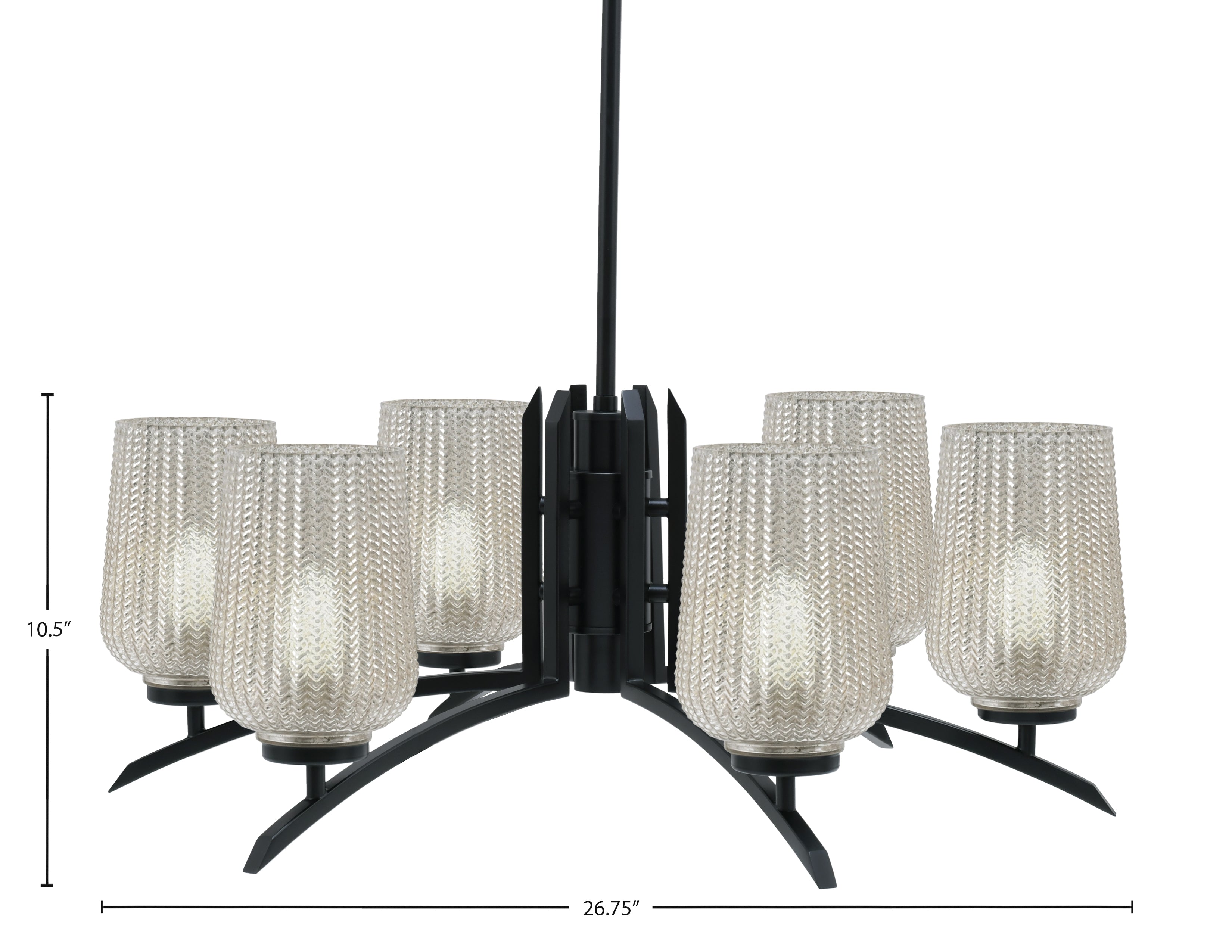 Kurve Six Light Chandelier in Matte Black with Silver Textured Shade