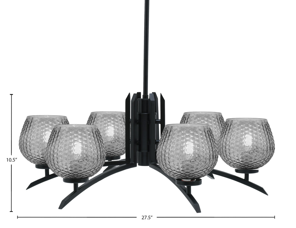 Kurve Six Light Chandelier in Matte Black with Smoke Textured Shade