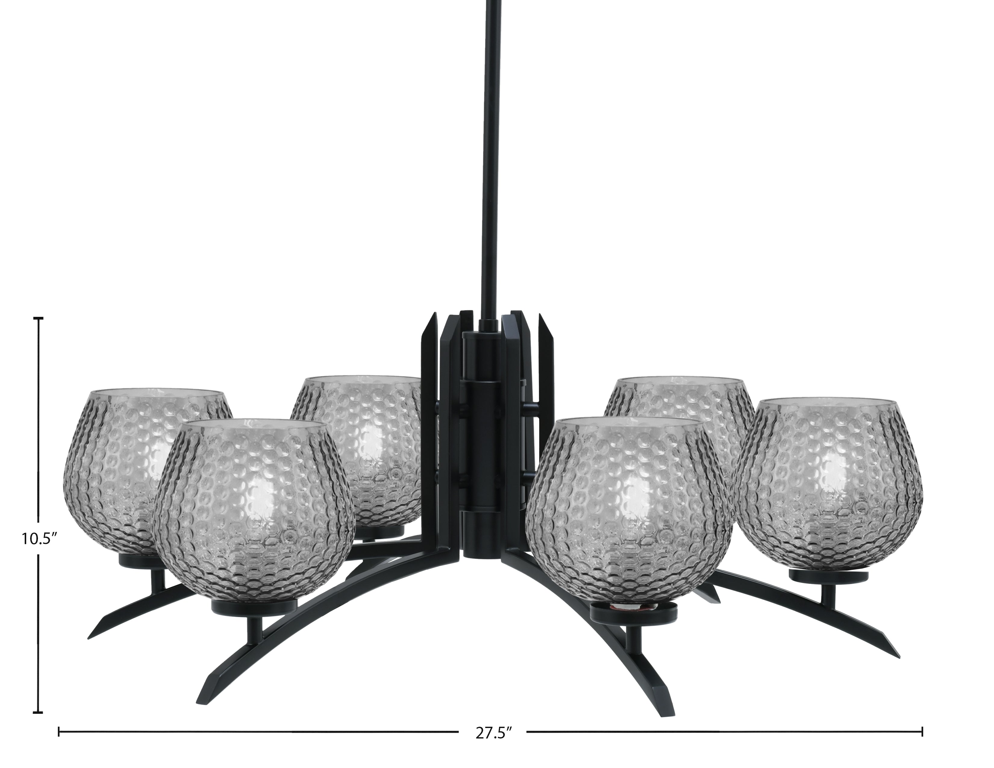 Kurve Six Light Chandelier in Matte Black with Smoke Textured Shade