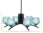 Kurve Six Light Chandelier in Matte Black with Turquoise Textured Shade