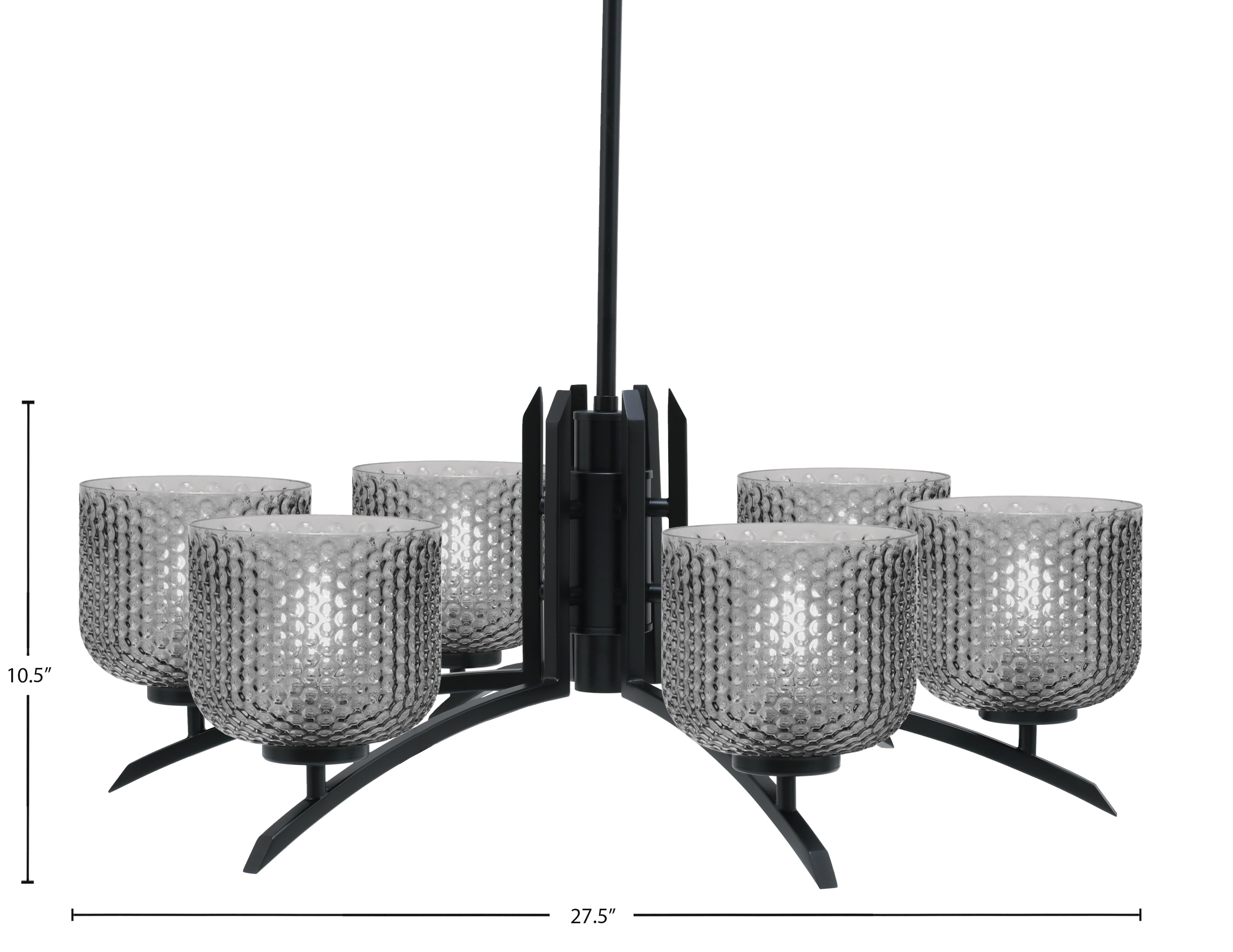 Kurve Six Light Chandelier in Matte Black with Smoke Textured Shade