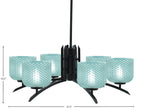 Kurve Six Light Chandelier in Matte Black with Turquoise Textured Shade