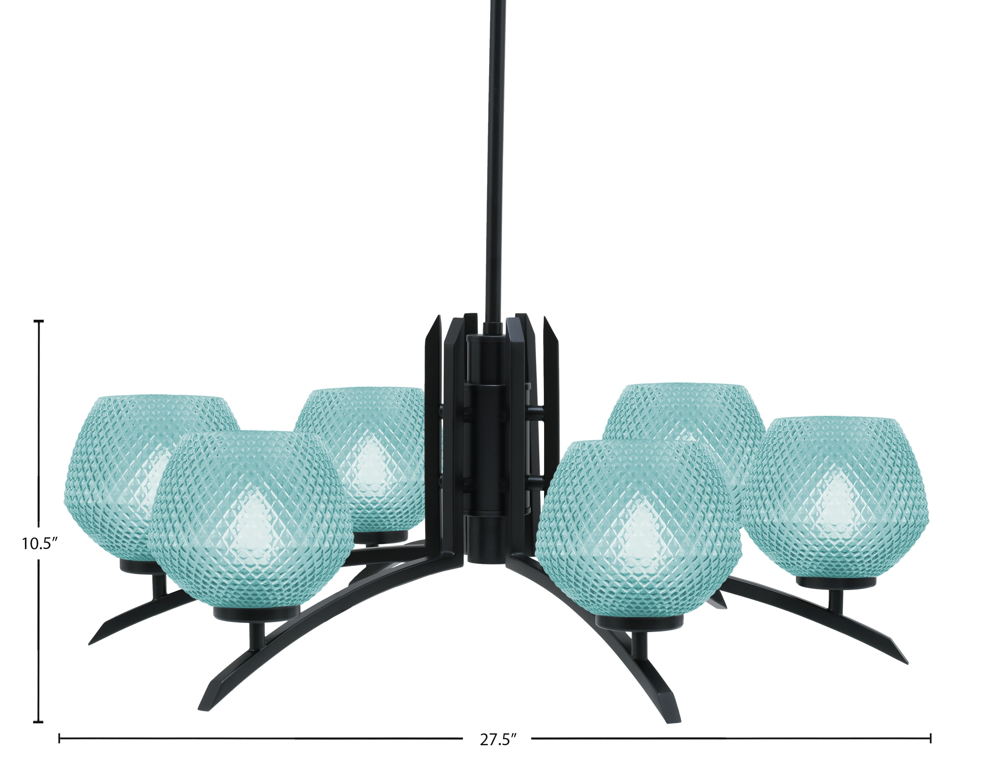 Kurve Six Light Chandelier in Matte Black with Turquoise Textured Shade