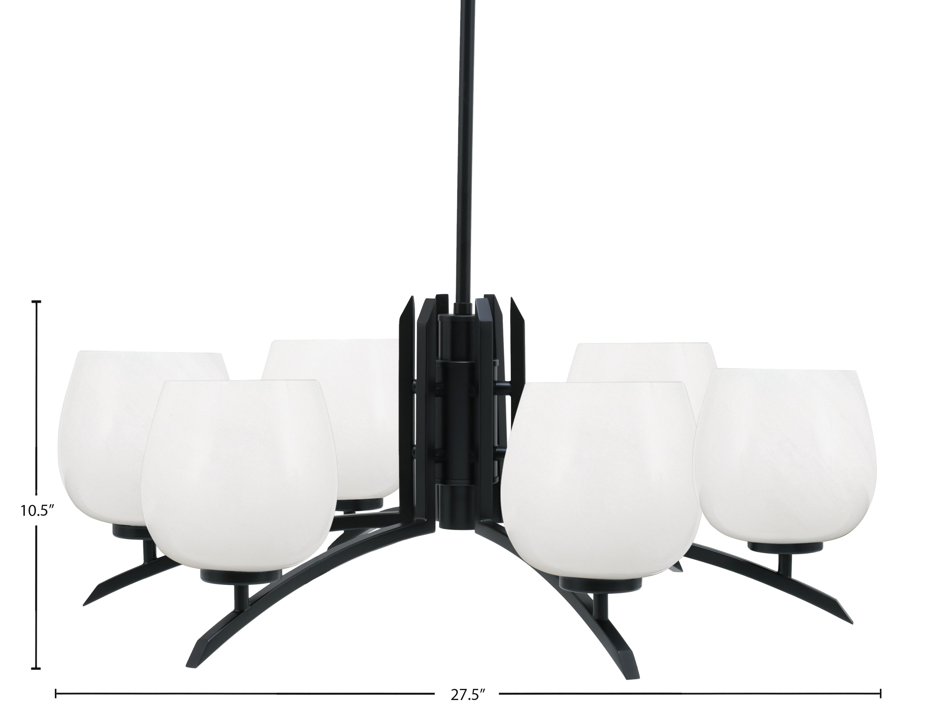 Kurve Six Light Chandelier in Matte Black with White Marble Shade