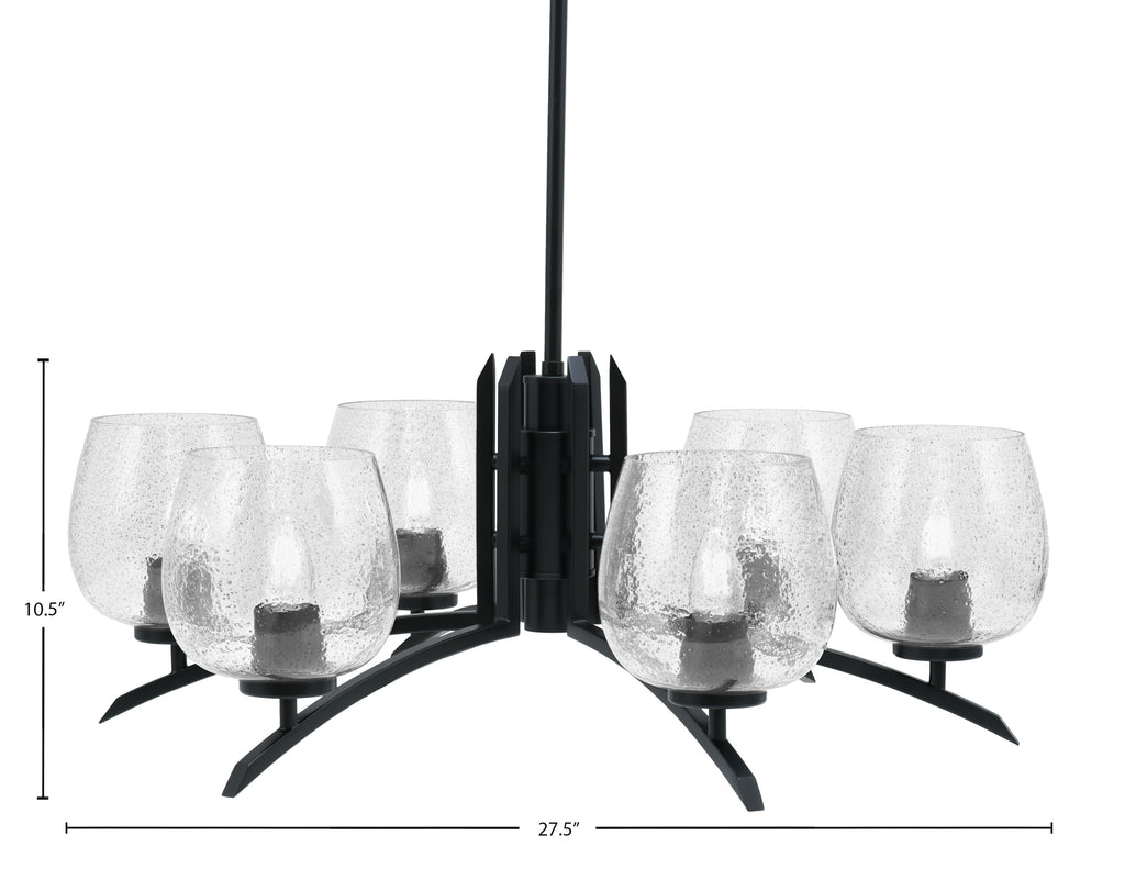Kurve Six Light Chandelier in Matte Black with Smoke Bubble Shade