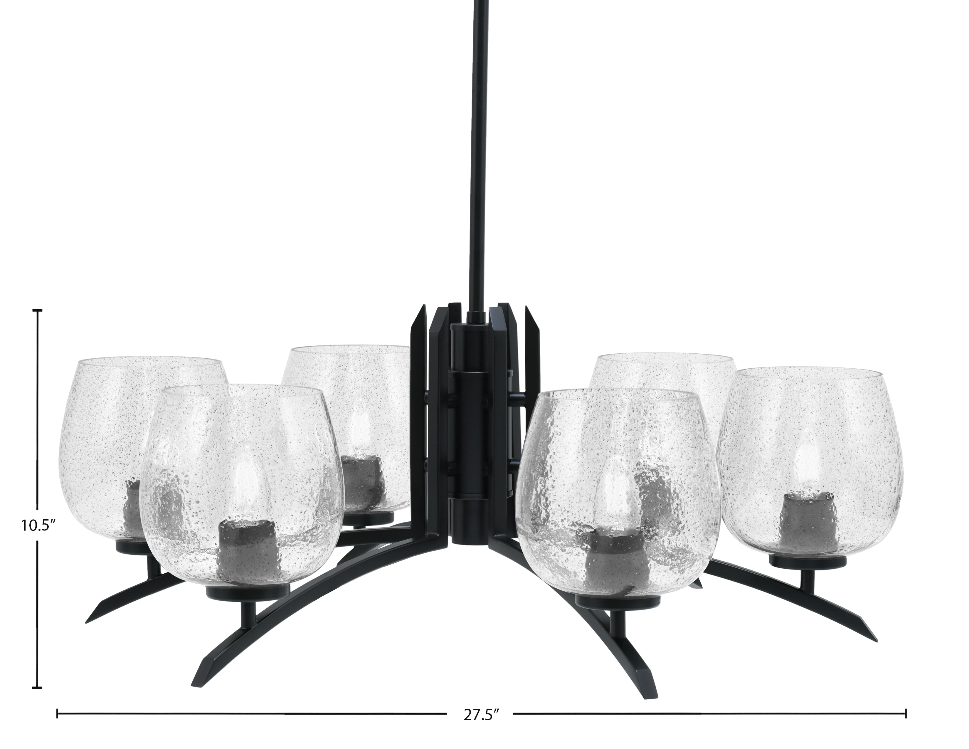 Kurve Six Light Chandelier in Matte Black with Smoke Bubble Shade