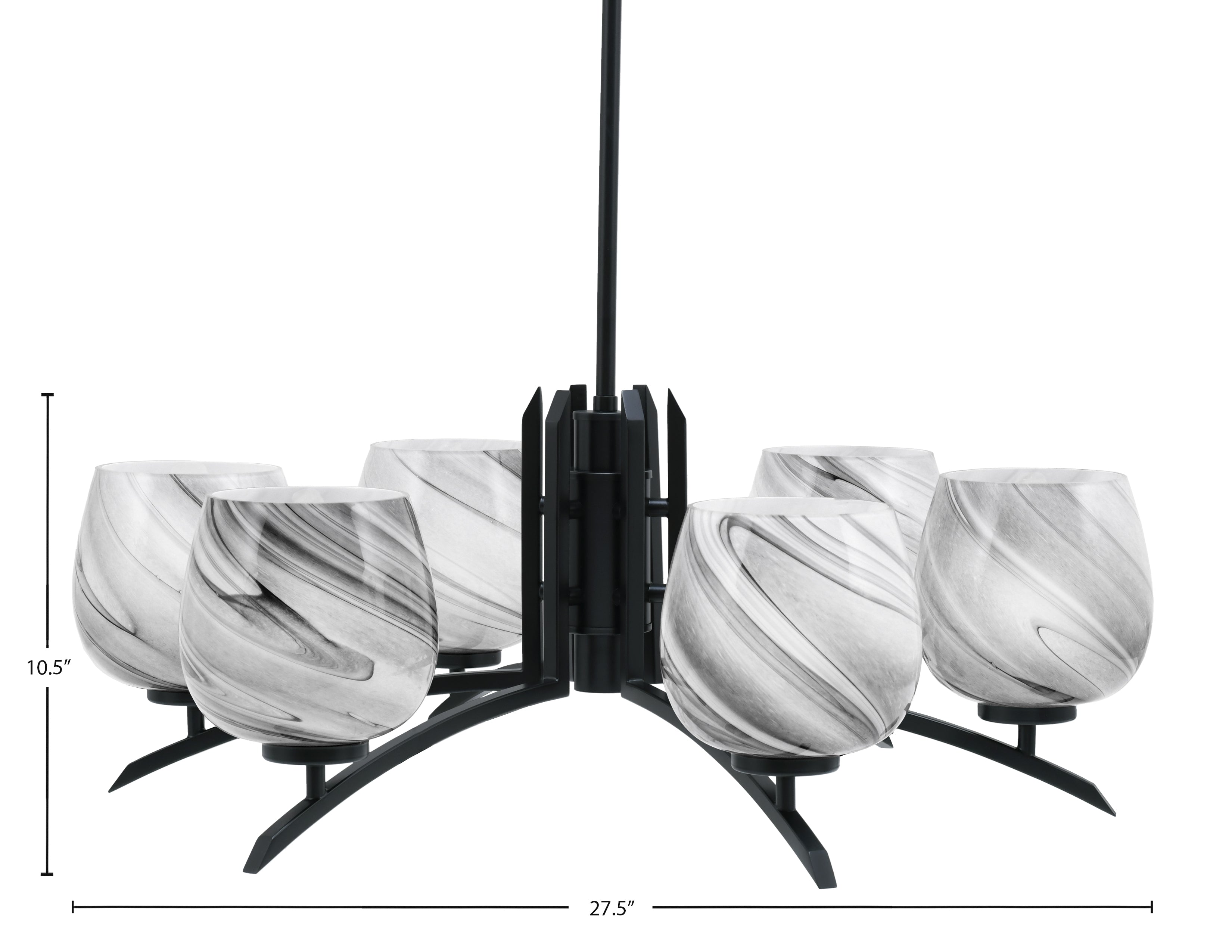 Kurve Six Light Chandelier in Matte Black with Onyx Swirl Shade