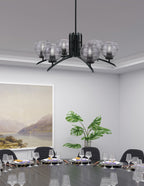 Kurve Six Light Chandelier in Matte Black with Smoke Ribbed Shade