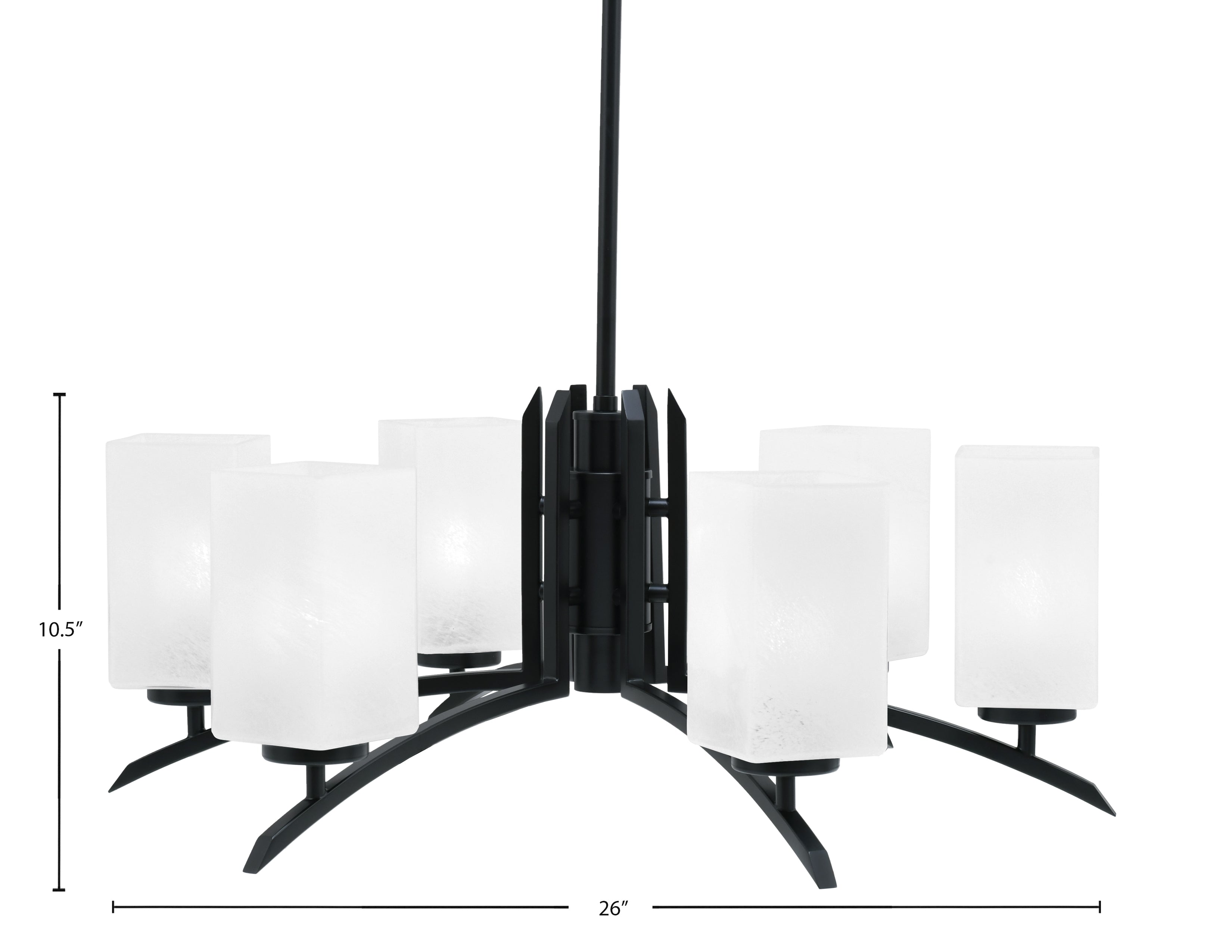 Kurve Six Light Chandelier in Matte Black with White Marble Shade