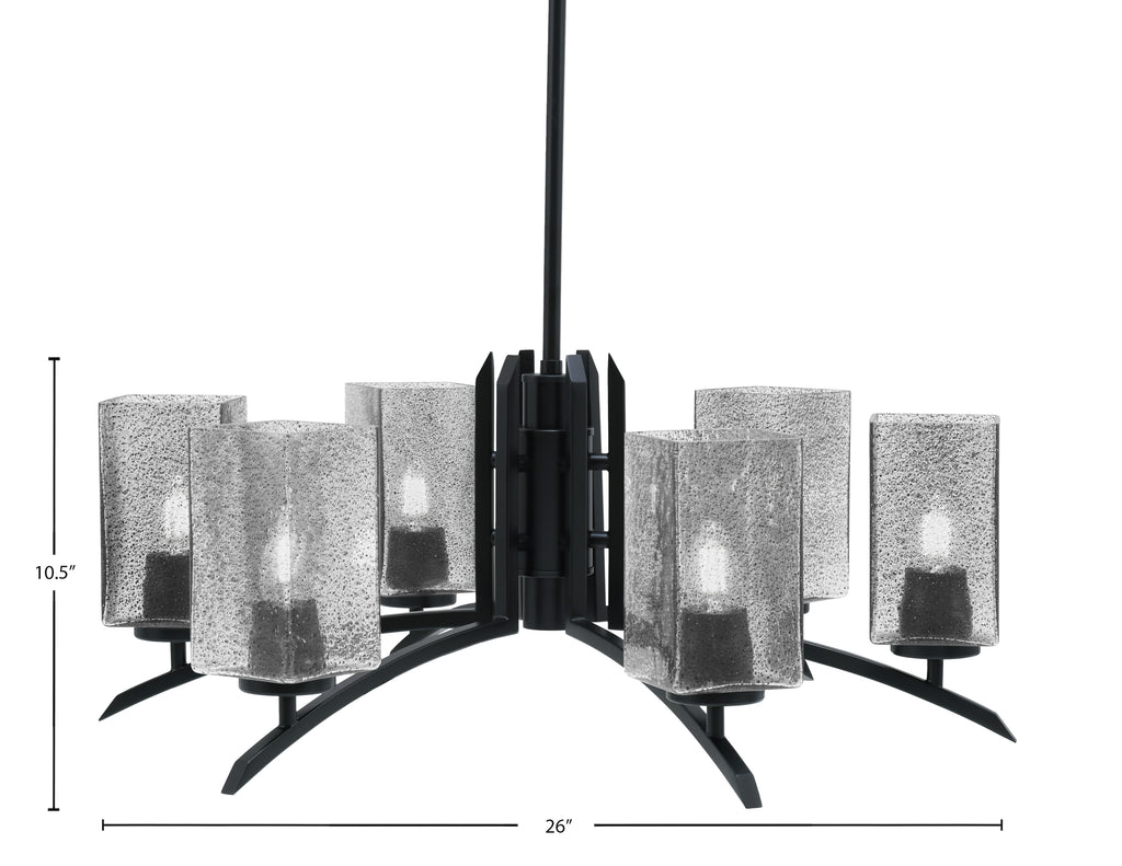 Kurve Six Light Chandelier in Matte Black with Smoke Bubble Shade