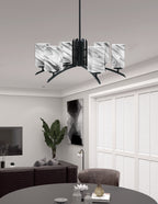 Kurve Six Light Chandelier in Matte Black with Onyx Swirl Shade