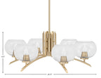 Kurve Six Light Chandelier in New Age Brass with Clear Bubble Shade