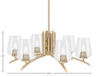 Kurve Six Light Chandelier in New Age Brass with Clear Bubble Shade