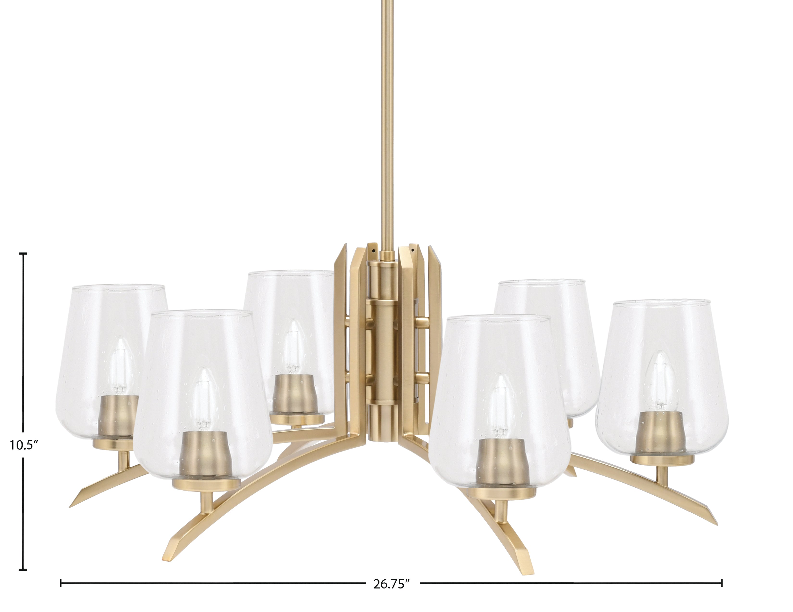 Kurve Six Light Chandelier in New Age Brass with Clear Bubble Shade