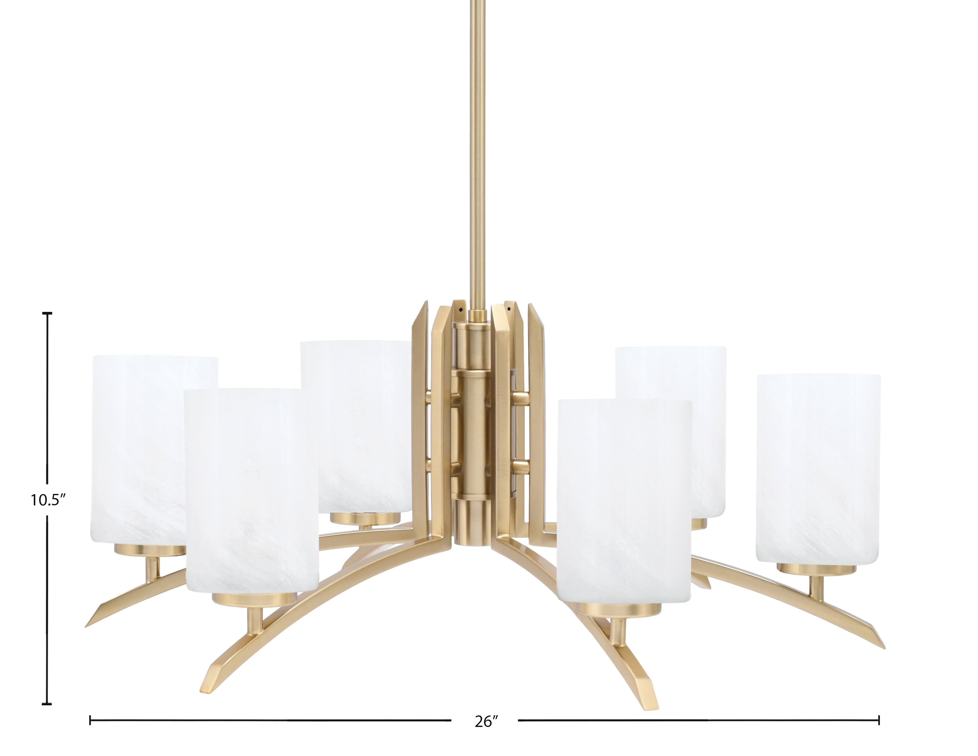 Kurve Six Light Chandelier in New Age Brass with White Marble Shade