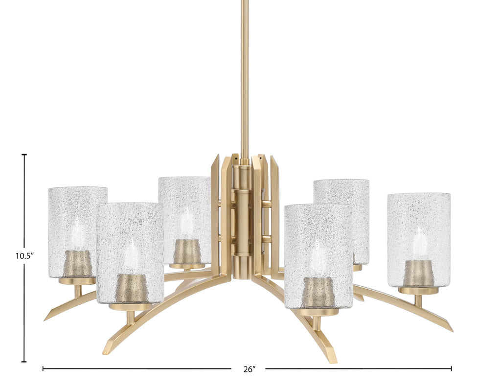 Kurve Six Light Chandelier in New Age Brass with Smoke Bubble Shade