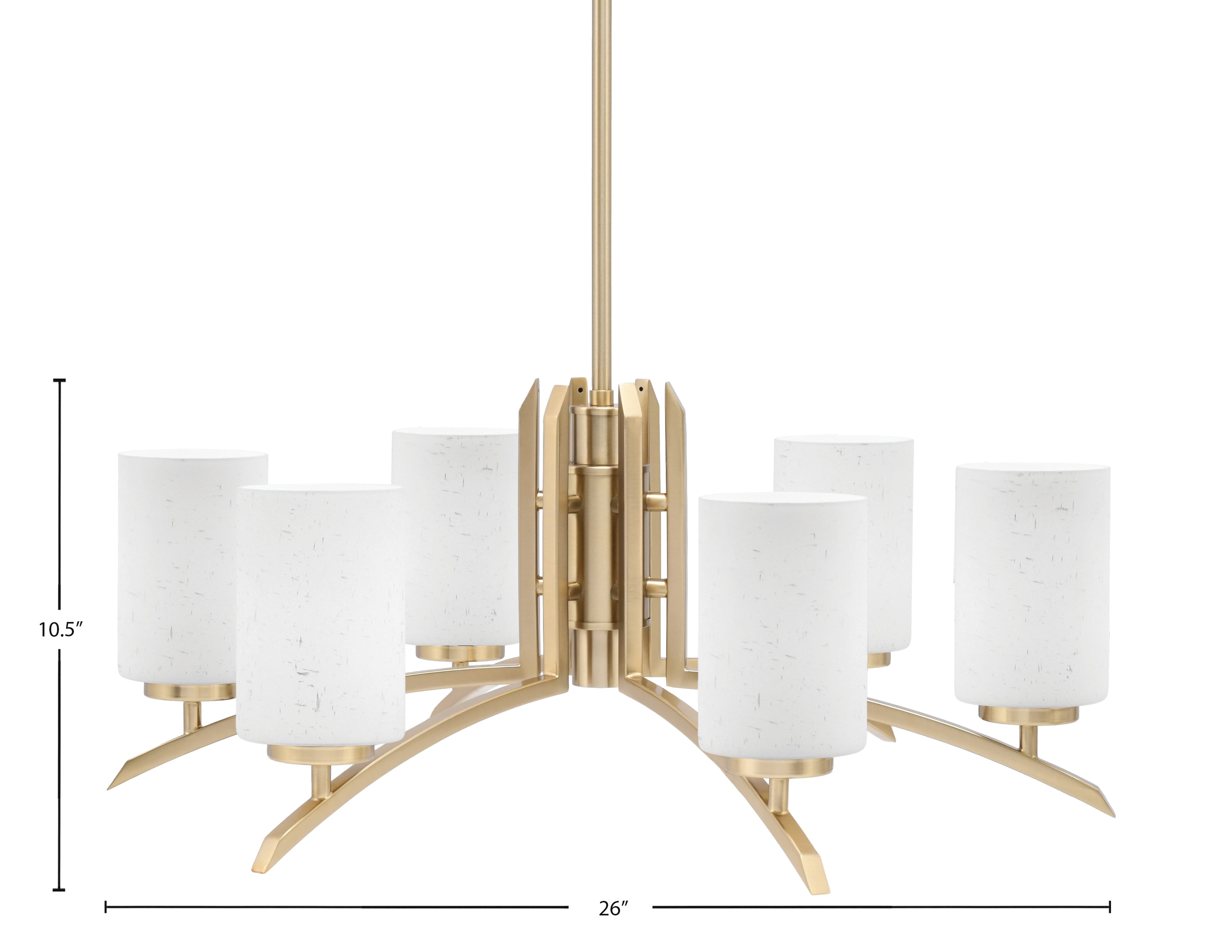 Kurve Six Light Chandelier in New Age Brass with White Muslin Shade