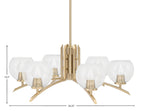 Kurve Six Light Chandelier in New Age Brass with Clear Bubble Shade
